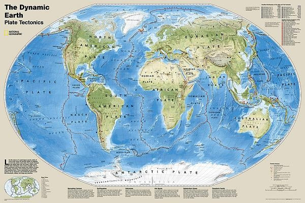 National Geographic Dynamic Earth, Plate Tectonics Wall Map - Laminated (Poster Size: 36 X 24 In) by National Geographic Maps