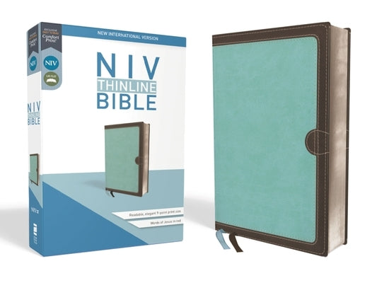 NIV, Thinline Bible, Imitation Leather, Blue/Brown, Red Letter Edition by Zondervan