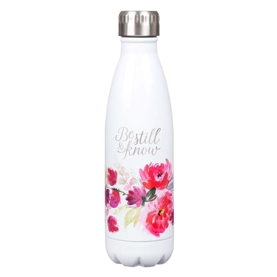 Water Bottle Stainless Steel White Be Still by Christian Art Gifts