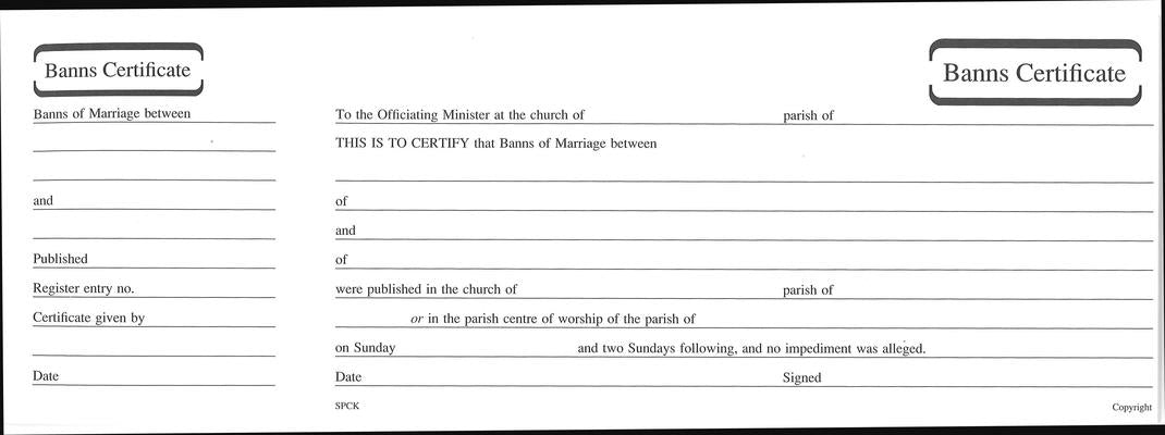 Banns of Marriage Certificate Book Mb6 by 