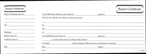 Banns of Marriage Certificate Book Mb6 by 