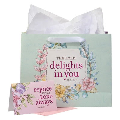 Christian Art Gifts Three Piece Landscape Gift Bag for Women with Card the Lord Delights Isaiah 62:4, Large by Christian Art Gifts