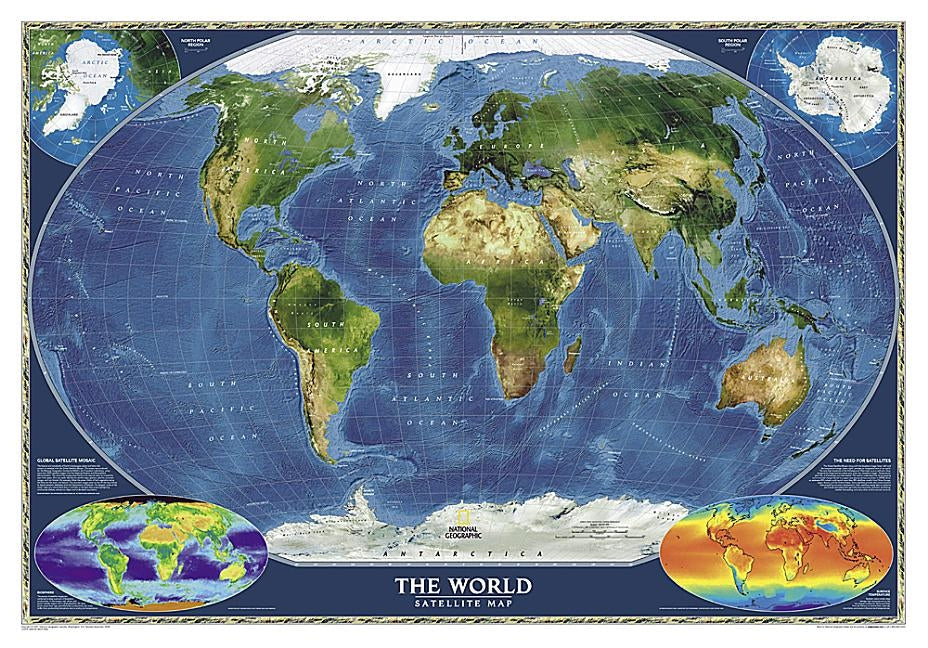 National Geographic World Satellite Wall Map (43.5 X 30.5 In) by National Geographic Maps