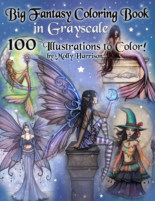 Big Fantasy Coloring Book in Grayscale - 100 Illustrations to Color by Molly Harrison: Grayscale Adult Coloring Book featuring Fairies, Mermaids, Witc by Harrison, Molly