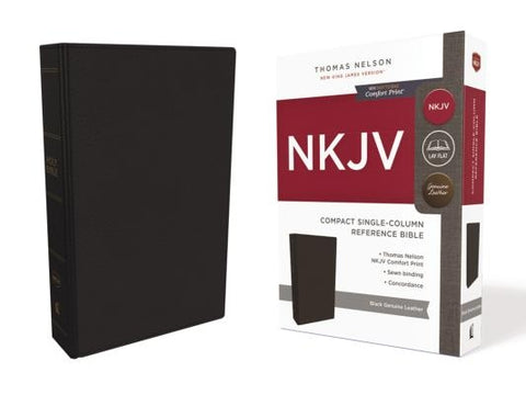 NKJV, Compact Single-Column Reference Bible, Genuine Leather, Black, Red Letter Edition, Comfort Print by Thomas Nelson