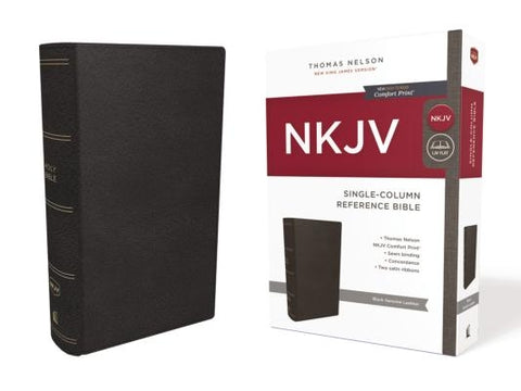 NKJV, Single-Column Reference Bible, Genuine Leather, Black, Red Letter Edition, Comfort Print by Thomas Nelson