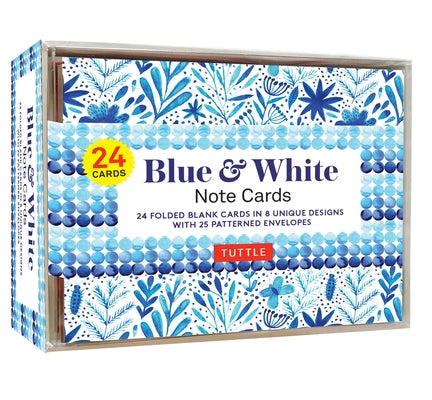 Blue & White Note Cards, 24 Blank Cards: 8 Unique Designs with 25 Patterned Envelopes by Tuttle Studio