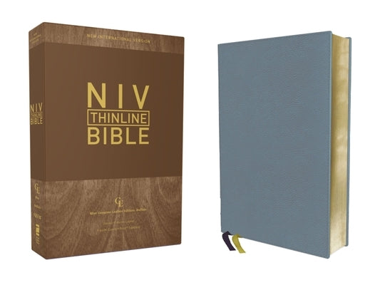 Niv, Thinline Bible, Genuine Leather, Buffalo, Blue, Red Letter Edition, Comfort Print by Zondervan