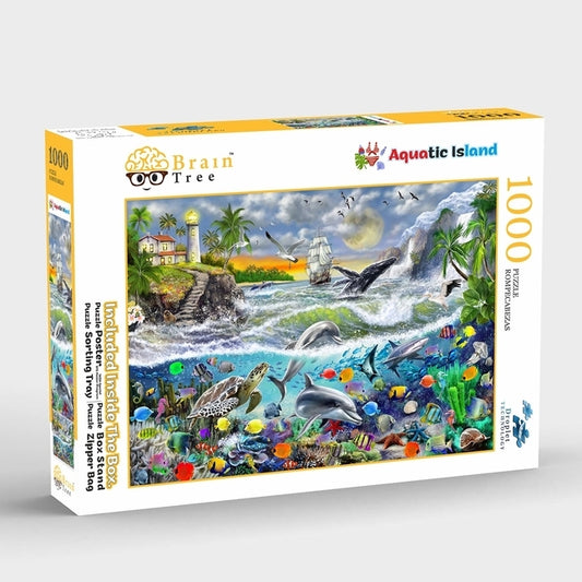 Brain Tree - Aquatic Island 1000 Piece Puzzle for Adults: With Droplet Technology for Anti Glare & Soft Touch by Brain Tree Games LLC