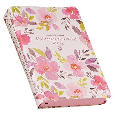 The Spiritual Growth Bible, Study Bible, NLT - New Living Translation Holy Bible, Faux Leather, Pink Purple Printed Floral by Christianart Gifts