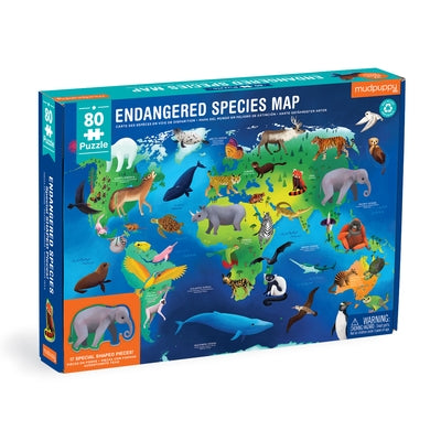 Endangered Species Around the World 80 Piece Geography Puzzle by Mudpuppy, Illustrated By Katy Tanis