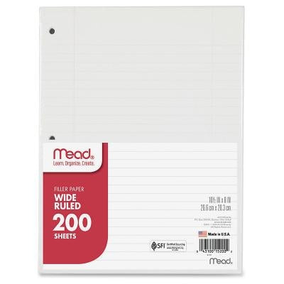 Mead Wide Ruled Filler Paper, 8 X 10.5, White, 200 Sheets/Pack (15200) by Mead