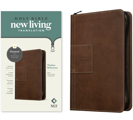 NLT Thinline Reference Zipper Bible, Filament Enabled Edition (Red Letter, Leatherlike, Atlas Rustic Brown) by Tyndale
