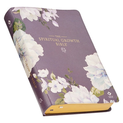 The Spiritual Growth Bible, Study Bible, NLT - New Living Translation Holy Bible, Faux Leather, Dusty Purple Floral Printed by Christianart Gifts