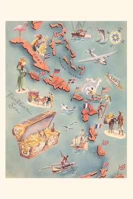 Vintage Journal Map of the Caribbean Sea by Found Image Press