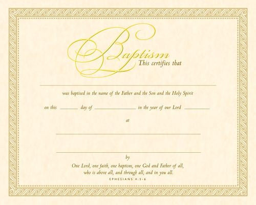 Baptism Certificate (Pk of 6) - Parchment, Gold Foil Embossed by Warner Press