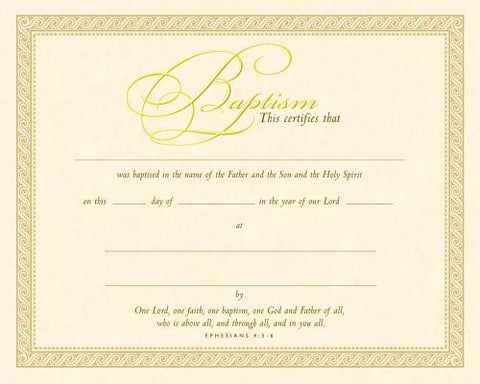 Baptism Certificate (Pk of 6) - Parchment, Gold Foil Embossed by Warner Press