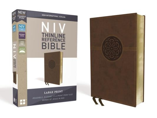 NIV, Thinline Reference Bible, Large Print, Imitation Leather, Brown, Red Letter Edition, Comfort Print by Zondervan