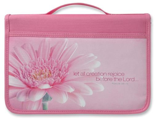 Psalm 96:13 Flower Bible Cover for Women, Zippered, with Handle, Canvas, Pink, Large by Zondervan