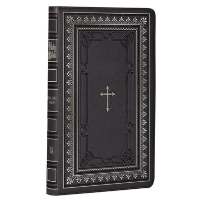 KJV Holy Bible Standard Size Faux Leather Red Letter Edition - Thumb Index & Ribbon Marker, King James Version, Black/Gold Cross by Christian Art Gifts