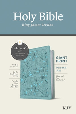 KJV Personal Size Giant Print Bible, Filament Enabled Edition (Red Letter, Leatherlike, Floral Leaf Teal) by Tyndale