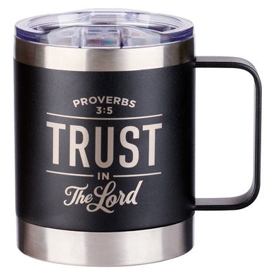 Christian Art Gifts Trust in the Lord Stainless Steel Black Mug with Proverbs 3:5 - Camp Style Travel Mug, Christian Mug for Men (11oz Double Wall Vac by Christian Art Gifts