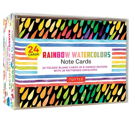 Rainbow Watercolors Note Cards, 24 Blank Cards: 8 Unique Designs with 25 Patterned Envelopes by Tuttle Studio