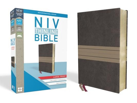 NIV, Thinline Bible, Large Print, Imitation Leather, Brown/Tan, Red Letter Edition by Zondervan